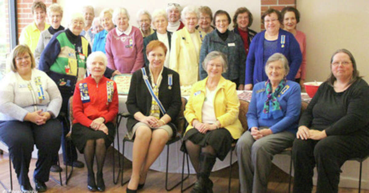 The John Alden Chapter of the Daughters of the American Revolution celebrated its 95th anniversary at its meeting April 7. The front row center is Michigan State Regent Diane Schrift and to her right, Chapter Regent Carolyn Graham, along with chapter officers.