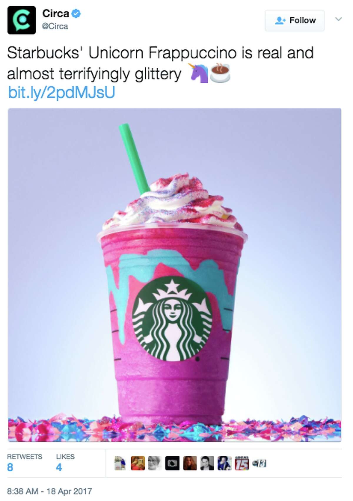 The Internet is going wild over Starbucks Unicorn Frappuccino, available in stores April 19 to April 23.