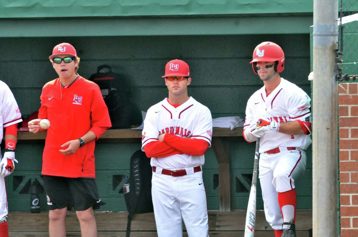 Lamar coach Will Davis, center, spent 12 seasons playing and coaching at LSU before accepting the position as the Cardinals' head baseball coach last year. The Cardinals head to Baton Rouge to face LSU today. (Mike Tobias/The Enterprise)