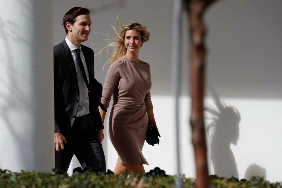 FILE - In this Friday, Feb. 10, 2017, file photo, Ivanka Trump, right, walks with her husband, Jared Kushner, senior adviser to the president, to a news conference with President Donald Trump and Japanese Prime Minister Shinzo Abe, at the White House in Washington. Ivanka Trump's company continues to grow. Ethics lawyers fear the more her business expands, the more it may encroach on her ability, and husband, Jared Kushner, to credibly advise the president on core issues. (AP Photo/Evan Vucci, File)