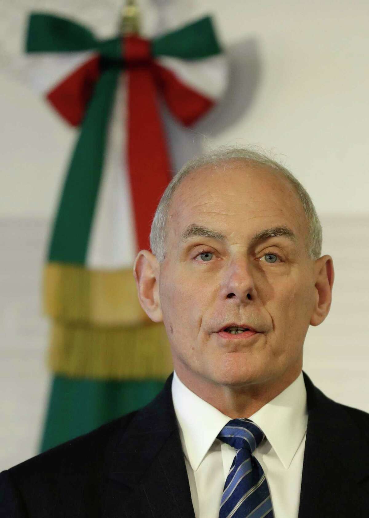 Homeland Security Secretary John Kelly speaks during a joint statement to the press by U.S. and Mexican officials at the Foreign Affairs Ministry in Mexico City, Thursday, Feb. 23, 2017. Mexico's mounting unease and resentment over President Donald Trump's immigration crackdown are looming over a Thursday meeting between Kelly, Secretary of State Rex Tillerson, and Mexican leaders that the U.S. had hoped would project a strong future for relations between neighbors. (AP Photo/Rebecca Blackwell)