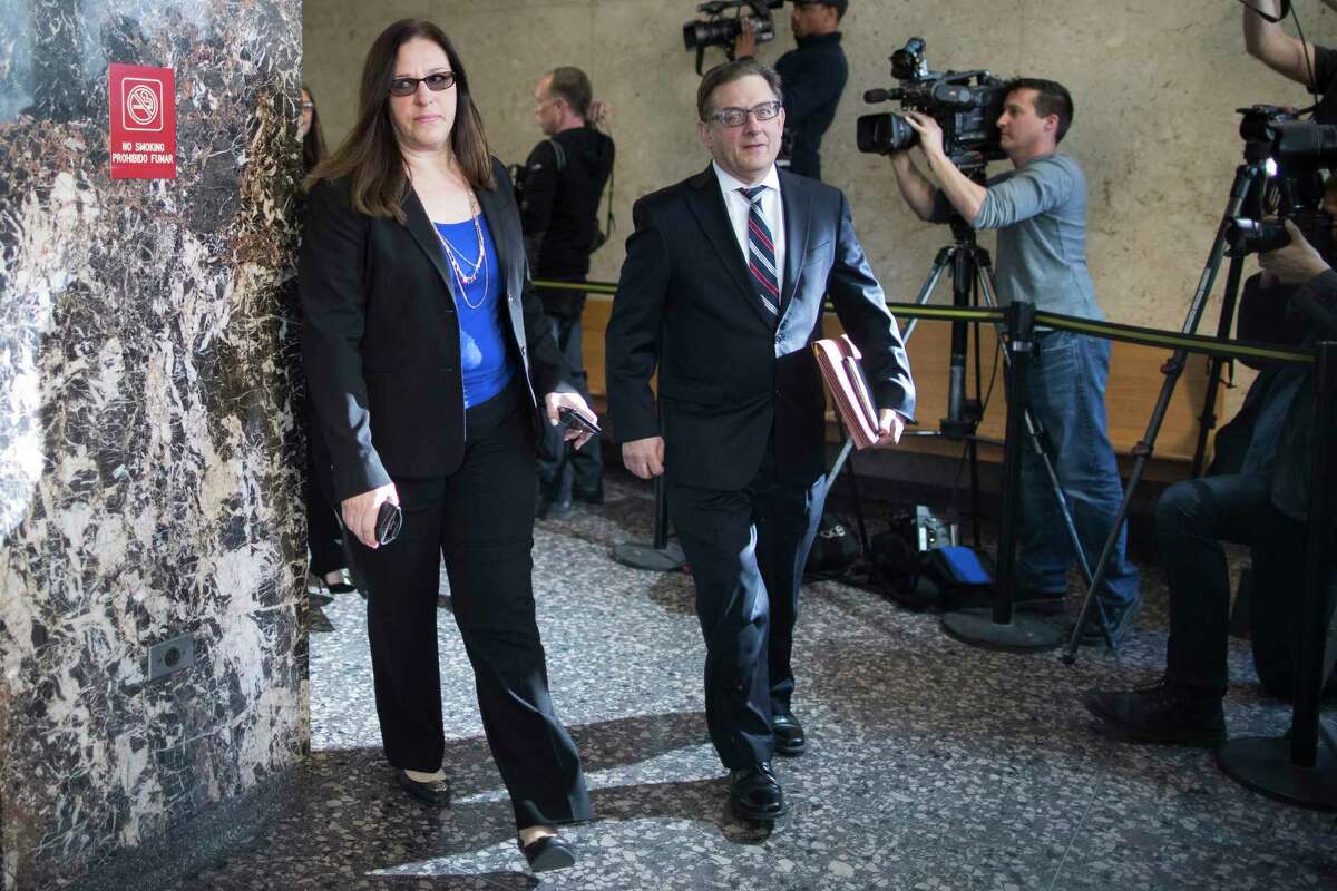 Assistant District Attorney Joel Seidemann, right, and Joan Illuzzi-Orbon, arrive at Manhattan Supreme Court, in New York, Tuesday, April 18, 2017, for the sentencing of Pedro Hernandez, the man convicted of killing 6-year-old Etan Patz, one of America's most notorious missing-child cases. (AP Photo/Mary Altaffer)