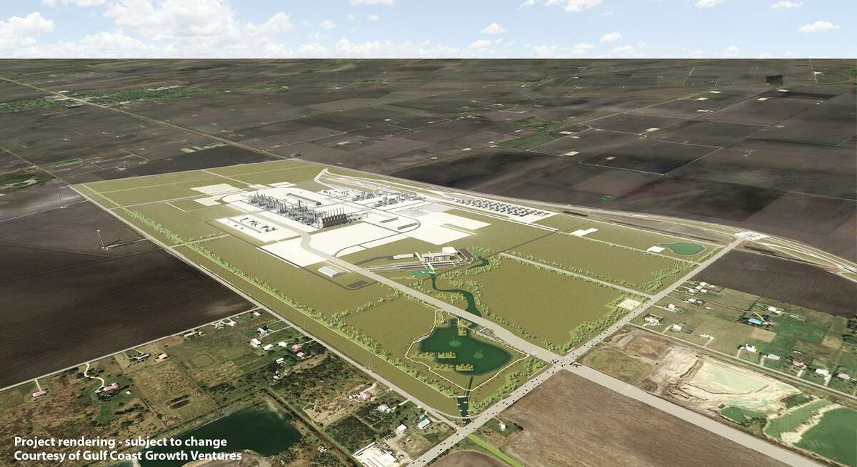 This rendering shows the likely layout of the proposed Exxon/SABIC ethane steam cracker facility northwest of Portland, Texas. The 1,400-acre site was chosen Wednesday by Exxon and SABIC, who are now beginning the permitting process with the TCEQ.