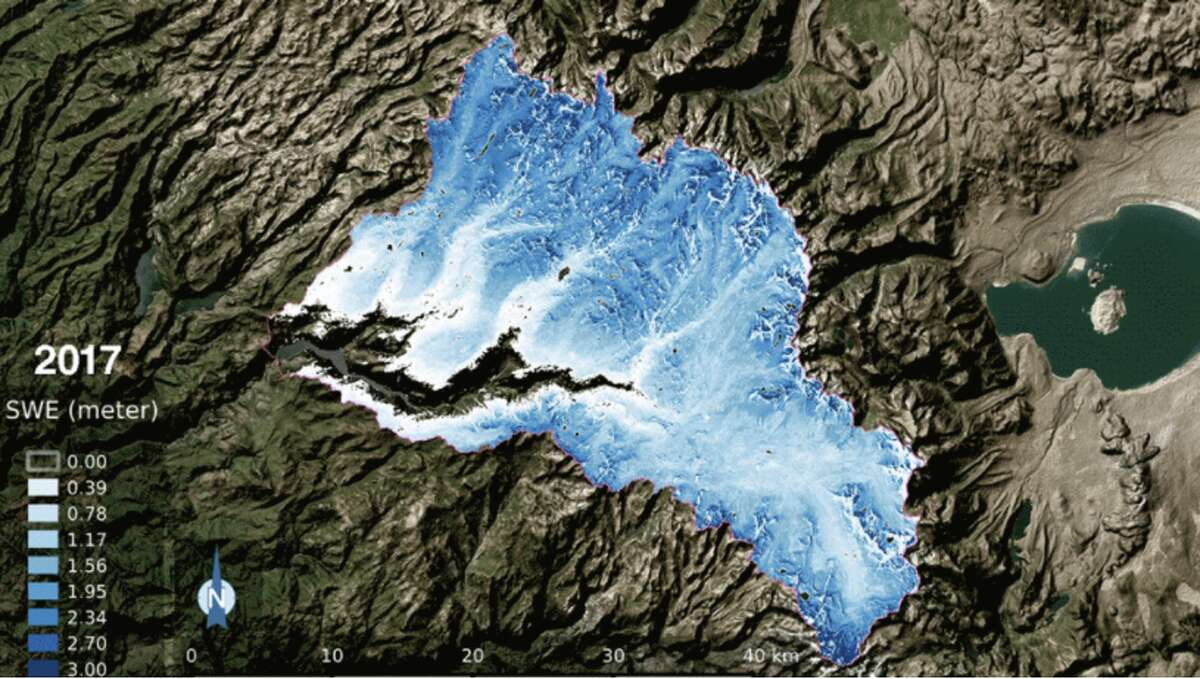 The snow water equivalent-- water content of snow -- in the Tuolumne River Basin in 2017