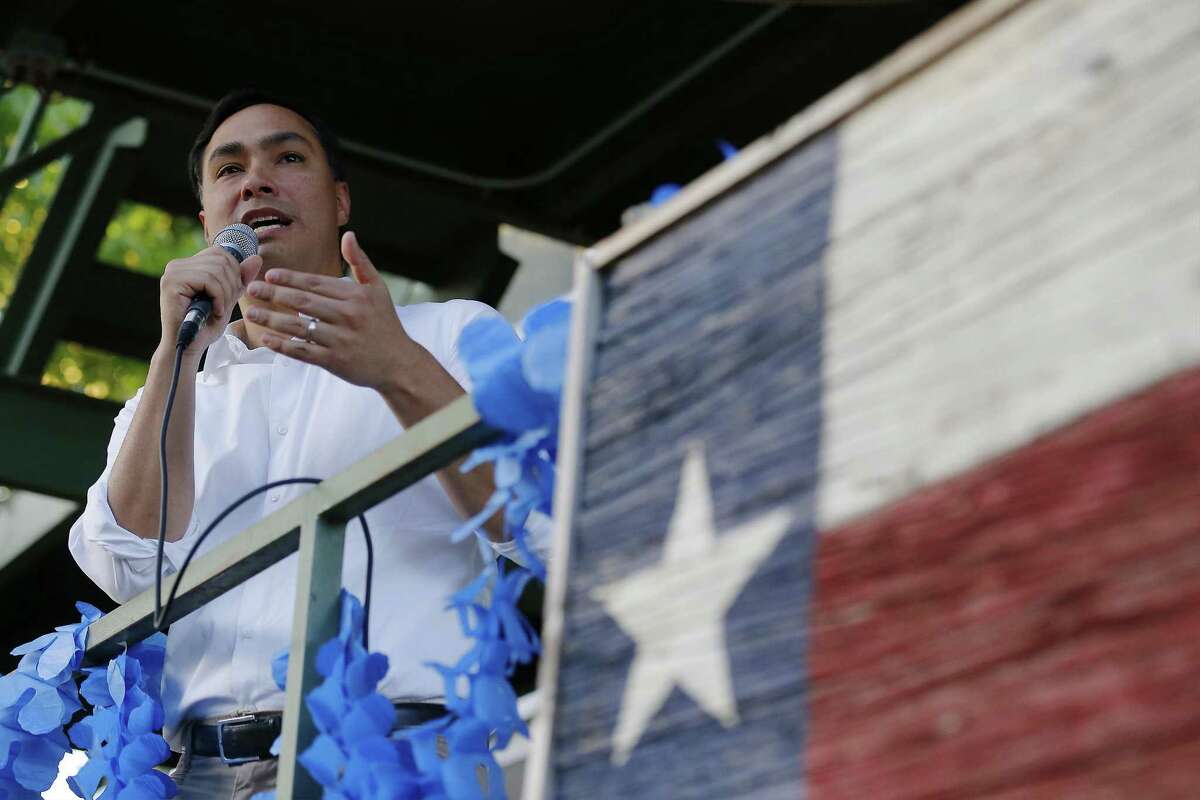 Rep. Joaquin Castro (D-Texas) speaks at a "Call to Action" townhall rally hosted by TX21 Indivisible where hundreds gathered to hear Castro speak about the current state of political affairs in Texas and in the country on Wednesday, Apr. 19, 2017. Former HUD Secretary and twin brother Julian Castro introduced the congressman at the event. TX21 Indivisible is made up of constituents from Texas' 21st Congressional District who are opposed to the Trump administration. Congressman Castro did not definitively indicate if he would run against Senator Ted Cruz but said he may have an answer in the near future. (Kin Man Hui/San Antonio Express-News)