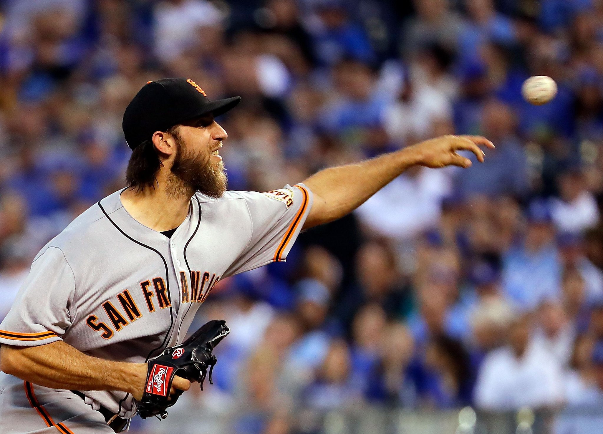 Madison Bumgarner and Buster Posey by Jamie Squire