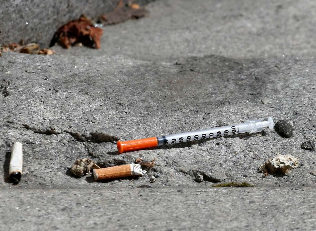 A used needle is discarded at the Civic Center BART station in San Francisco, Calif. on Thursday, April 20, 2017. 
