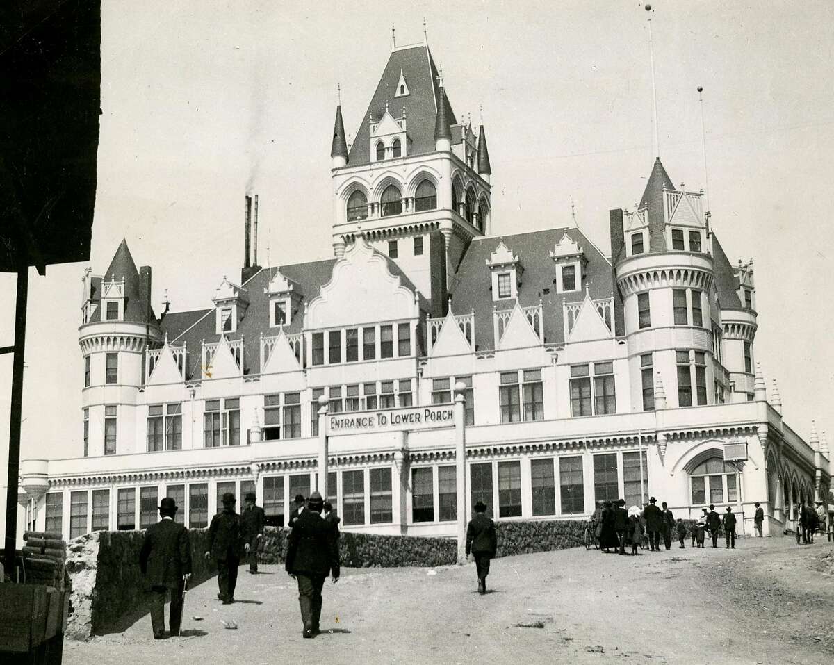 This incarnation of the Cliff House, at San Francisco's Land's End, was built in 1894, opened in 1896, survived the 1906 earthquake, only to burn down September 7, 1907.