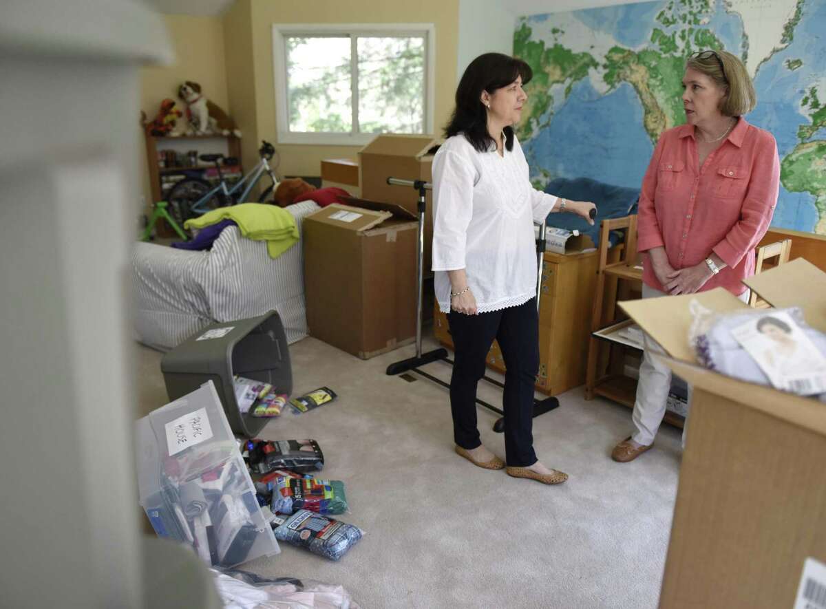 Undies Project Co-Presidents Laura Delaflor, left, and Lucy Langley discuss the project at Langley's home in Greenwich, Conn. Tuesday, April 18, 2017. Langley and Delaflor started the Undies Project two years ago and registered as an official nonprofit in November of 2016. The organization has collected and donated about 8,000 new pairs of underwear and new or gently-used bras in that time.