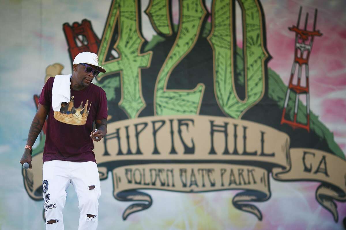 M-1 of Dead Prez performs during the annual 4/20 celebration near Hippie Hill at Golden Gate Park in San Francisco, Calif. Thursday, April 20, 2017.