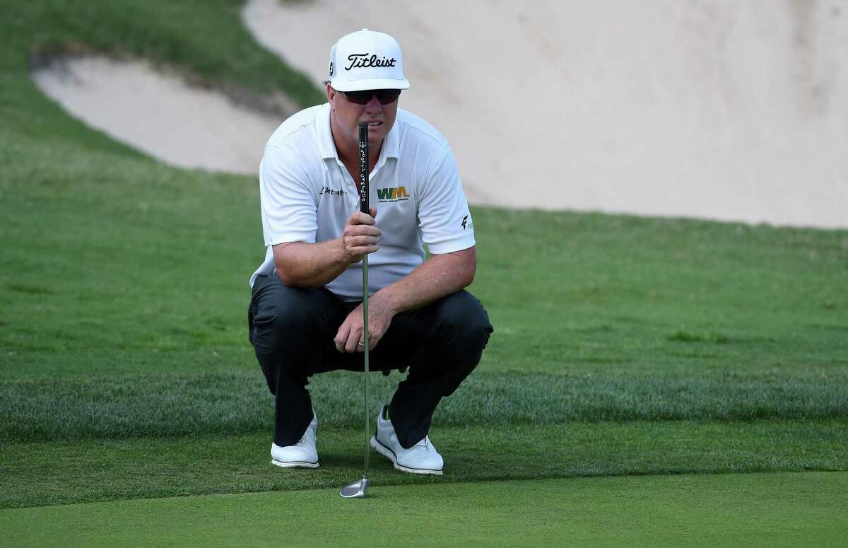 SAN ANTONIO, TX - APRIL 20: Charley Hoffman lines up a putt on the 15th hole during the first round of the Valero Texas Open at TPC San Antonio AT&T Oaks Course on April 20, 2017 in San Antonio, Texas. (Photo by Steve Dykes/Getty Images)