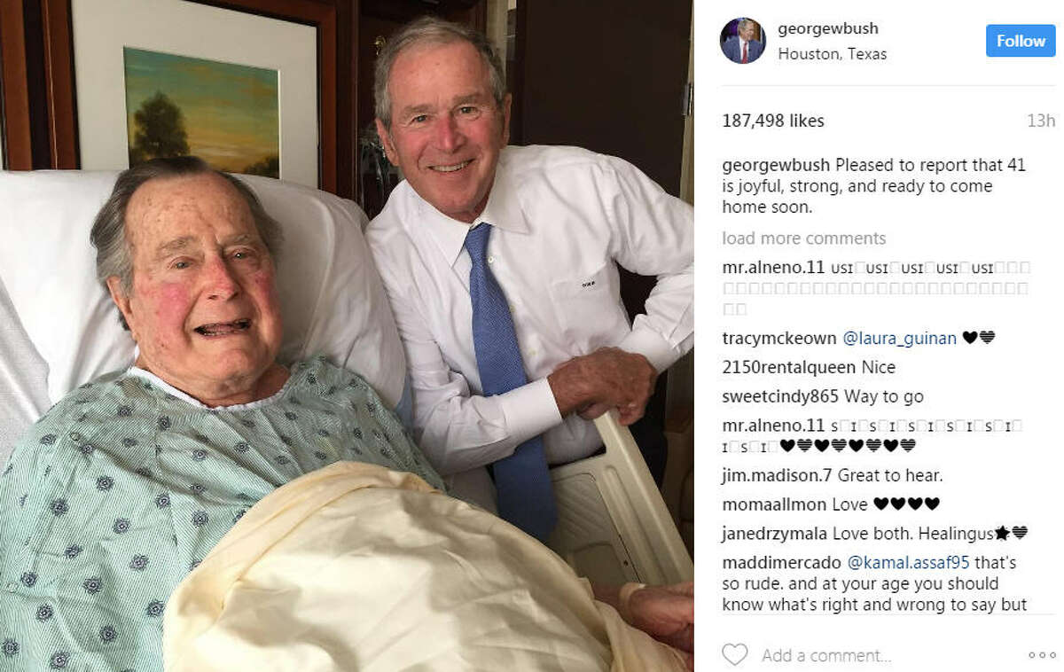Former President George W. Bush visited his father, former President George H.W. Bush, at Houston Methodist Hospital and posted this photo on Instagram, Thursday, April 20, 2017. Keep going for a look at how the Bush family became an American dynasty. 