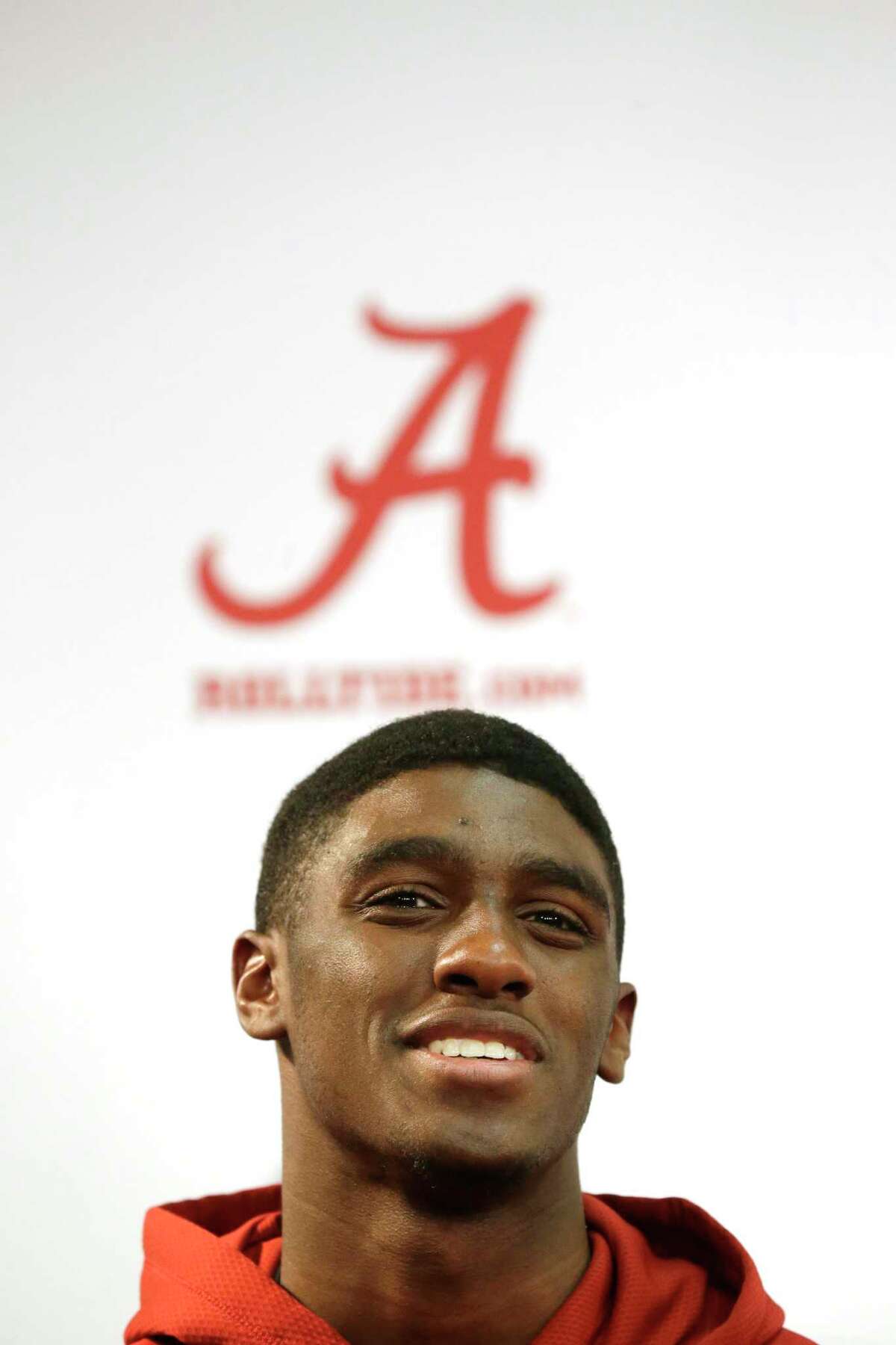 Alabama freshman safety Deionte Thompson speaks to the media duringan NCAA college football national signing day press conference, Wednesday, Feb. 4, 2015, in Tuscaloosa, Ala. (AP Photo/Brynn Anderson)