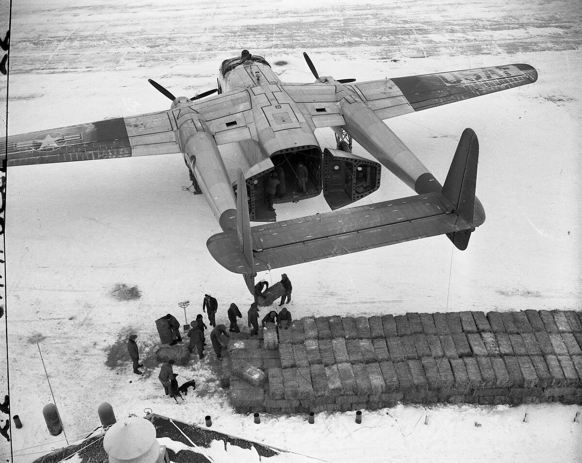An air lift of hay for cattle stranded in Northern Nevada by what was at that time considered the biggest storm of the 20th century January 21, 1949