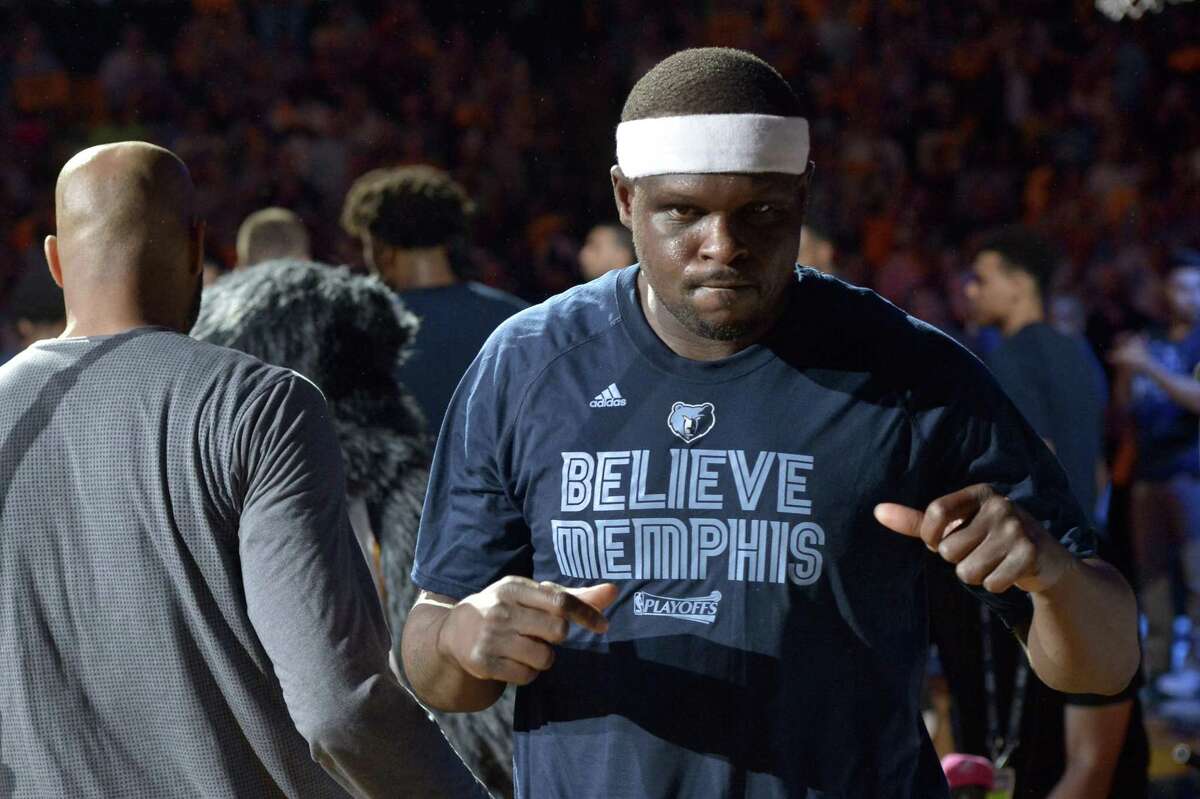 Grizzlies forward Zach Randolph is seen during player introductions before Game 3 in against the Spurs on April 20, 2017, in Memphis, Tenn.