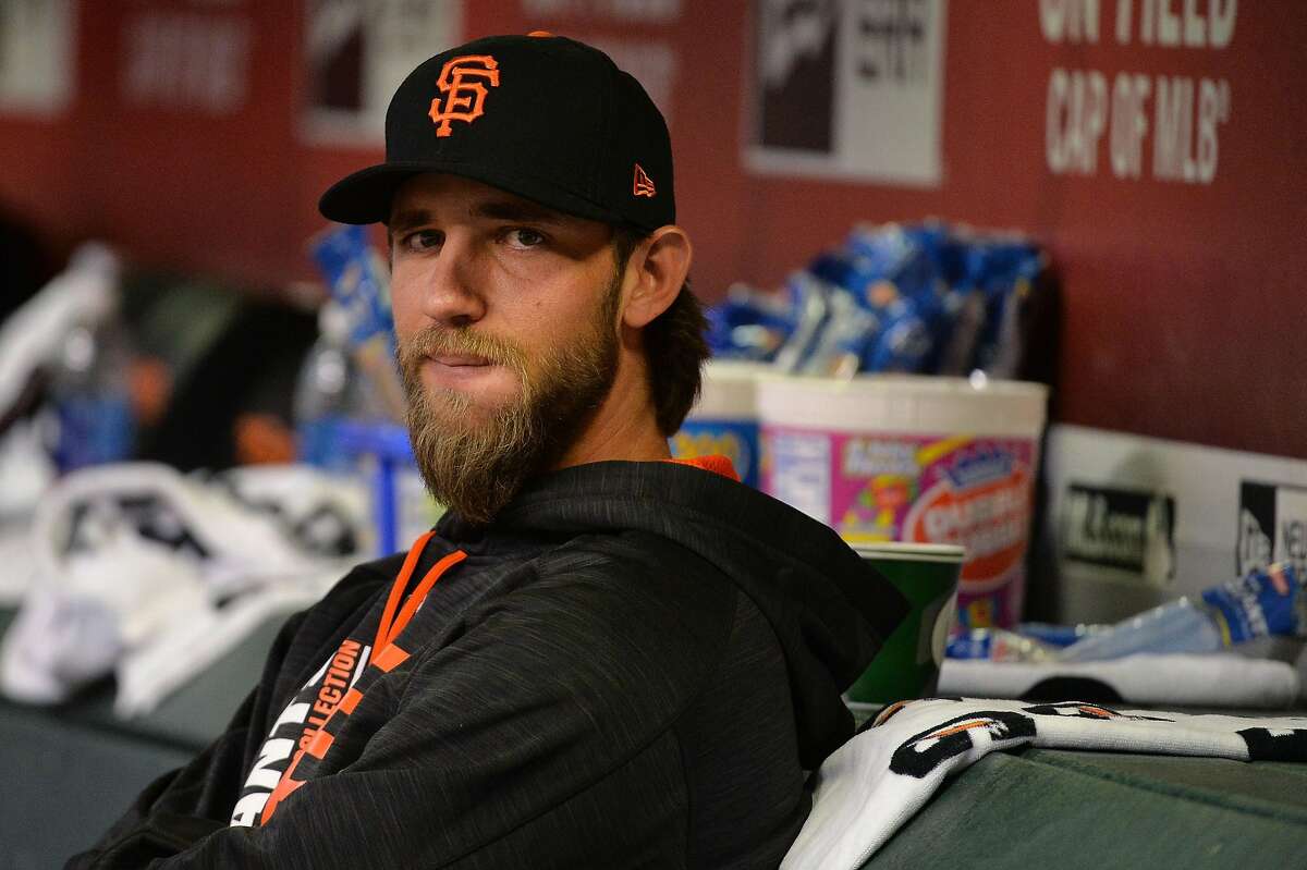 PHOENIX, AZ - APRIL 04: Madison Bumgarner #40 of the San Francisco Giants sits in the dugout during the MLB game against the Arizona Diamondbacks at Chase Field on April 4, 2017 in Phoenix, Arizona. The San Francisco Giants won 8-4. (Photo by Jennifer Stewart/Getty Images)