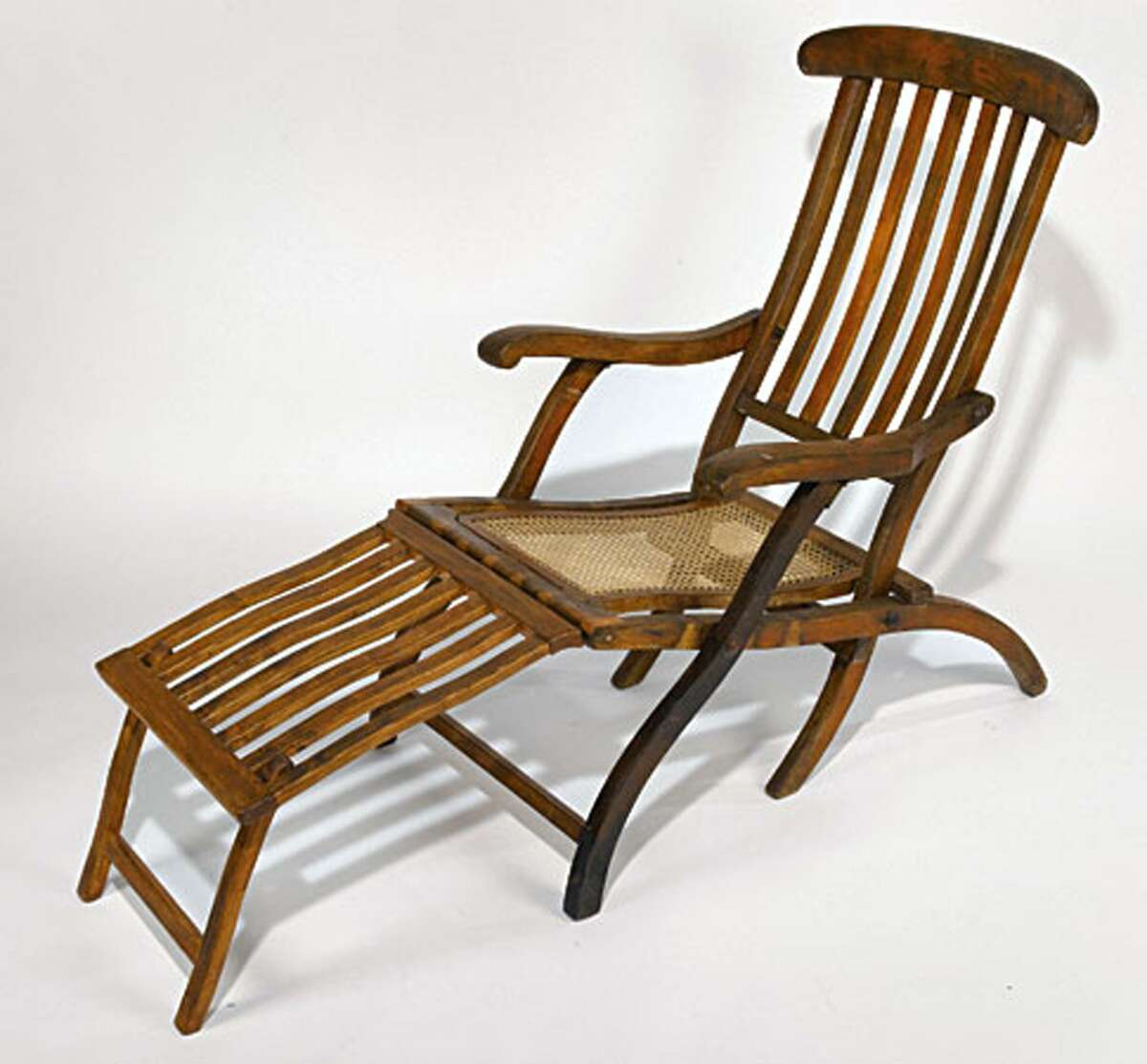 This teak folding deck chair was salvaged by one of the ships that recovered bodies near the site of the 1912 sinking of the luxury liner RMS Titanic.