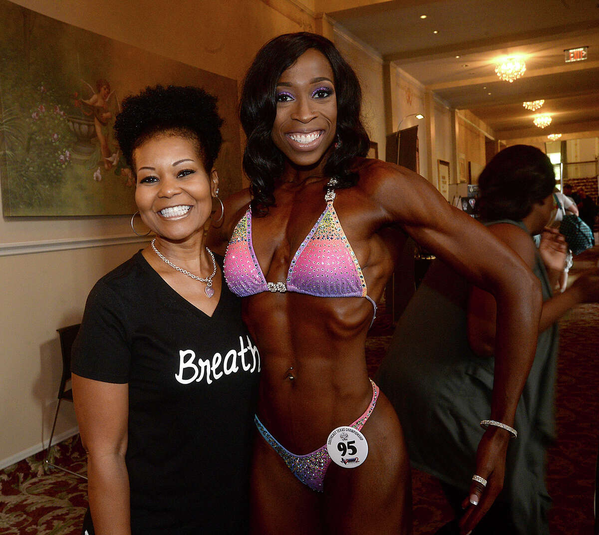 Daphne Kirvin and Chioma Onyejiaka were at the 2017 Southeast Texas Championship bodybuilding event at the Julie Rogers Theatre Saturday. Men and women of all ages took to the stage, modeling their physiques in hopes of winning the top trophies in various classes, including bikini, fitness, and bodybuilding. This is the second competition and fitness expo that National Physique Committee has held in Beaumont since 1996, with Saturday's event being a national qualifier for advanced competitions. Photo taken Saturday, April 22, 2017 Kim Brent/The Enterprise
