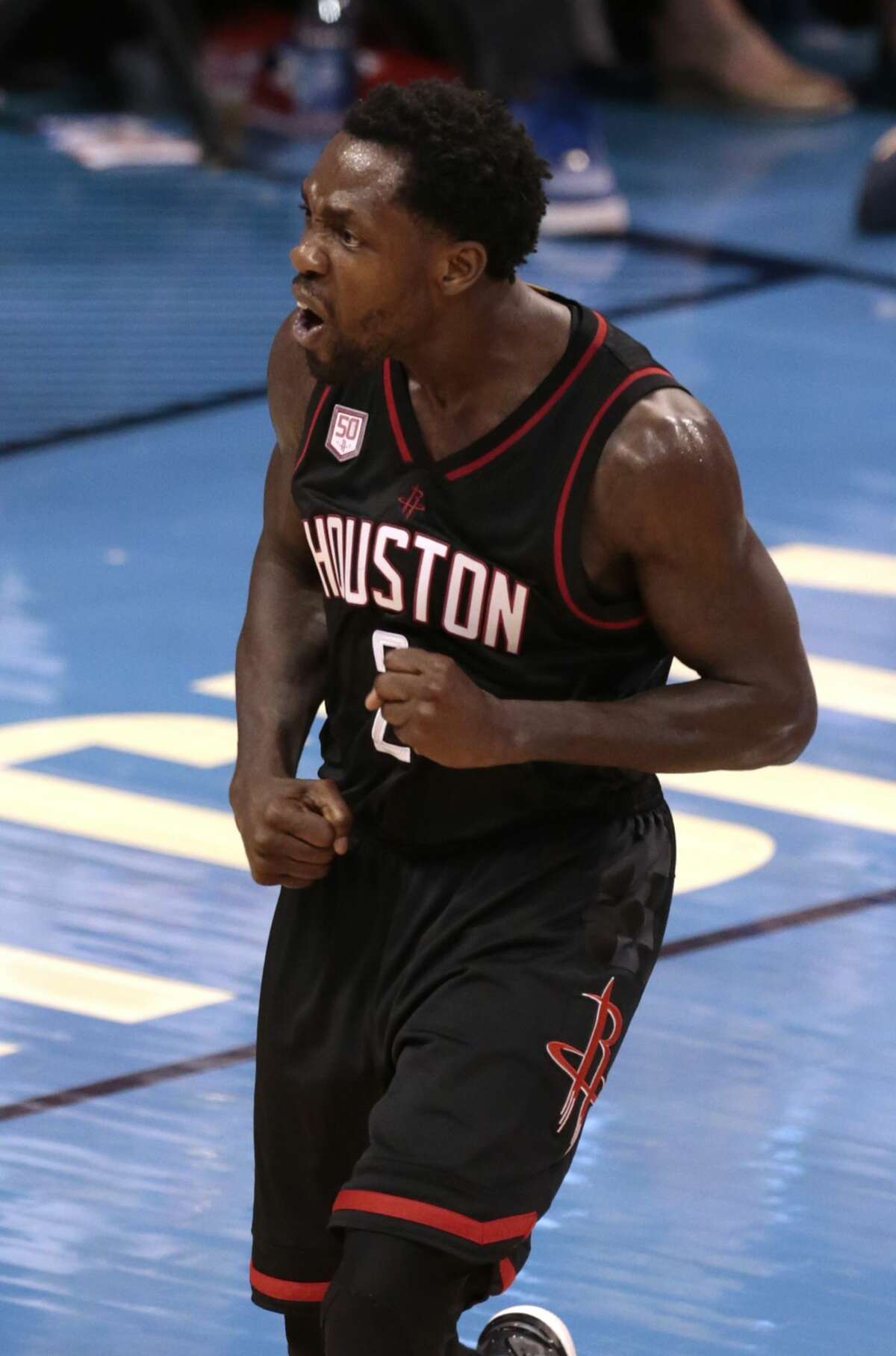 Houston Rockets guard Patrick Beverley (2) celebrates an Oklahoma City Thunder turnover during the fourth quarter of Game 4 of the NBA Western Conference first-round playoff series at Chesapeake Energy Arena on Sunday, April 23, 2017, in Oklahoma City. The Rockets beat the Thunder 113-109, to take a 3-1 lead in the best-of-seven series. ( Brett Coomer / Houston Chronicle )