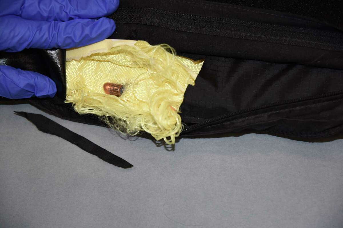 Bullet lodged in officer's vest. (Seattle Police Department)