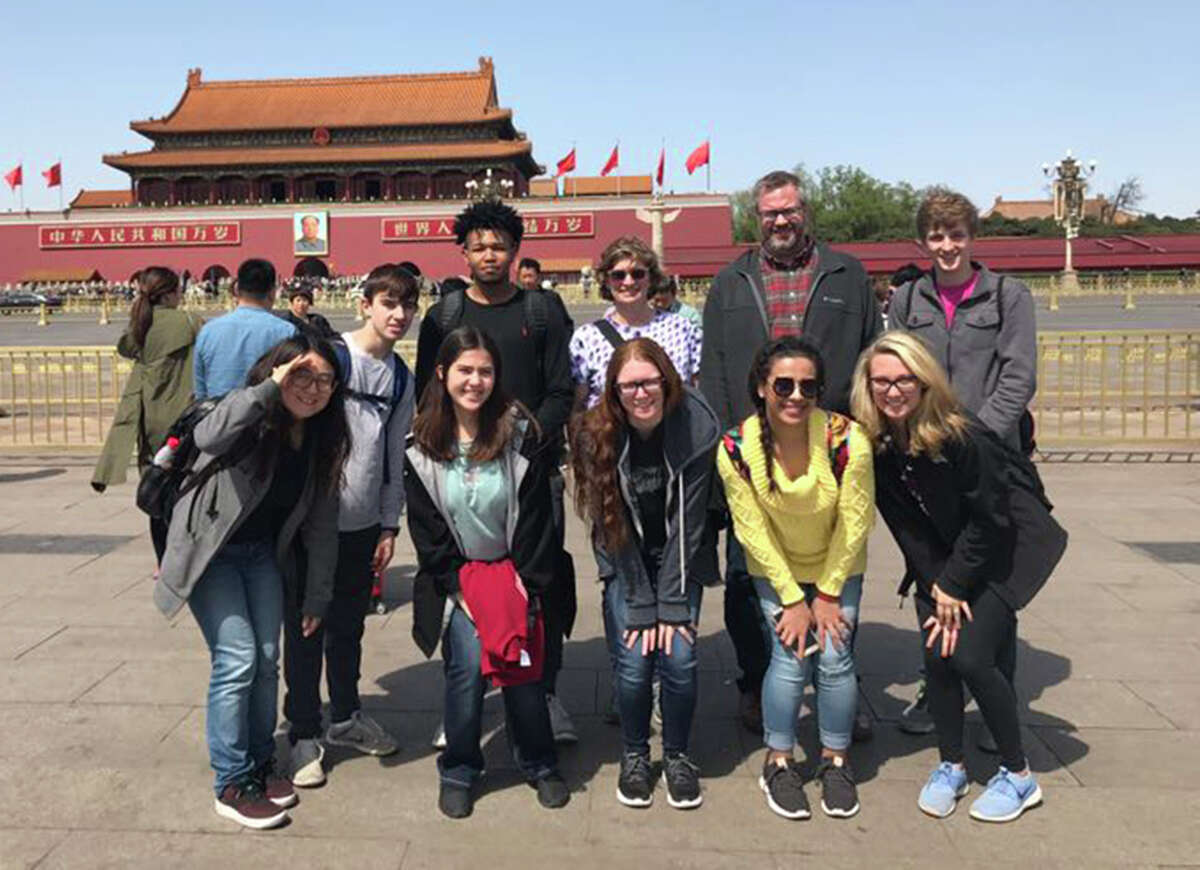 The EHS contingent at the entrance to the Forbidden City. In front are, from left: Tracy Zhao, Team leader with Alpha Partners Education; Elaine McWhorter, Amber Pocuca, Alyssa Young and Sydney Balding. In back are, from left: Jackson O'Leary, RJ Wilson, Jane Hicks, Kevin Paur and Ian Klein.