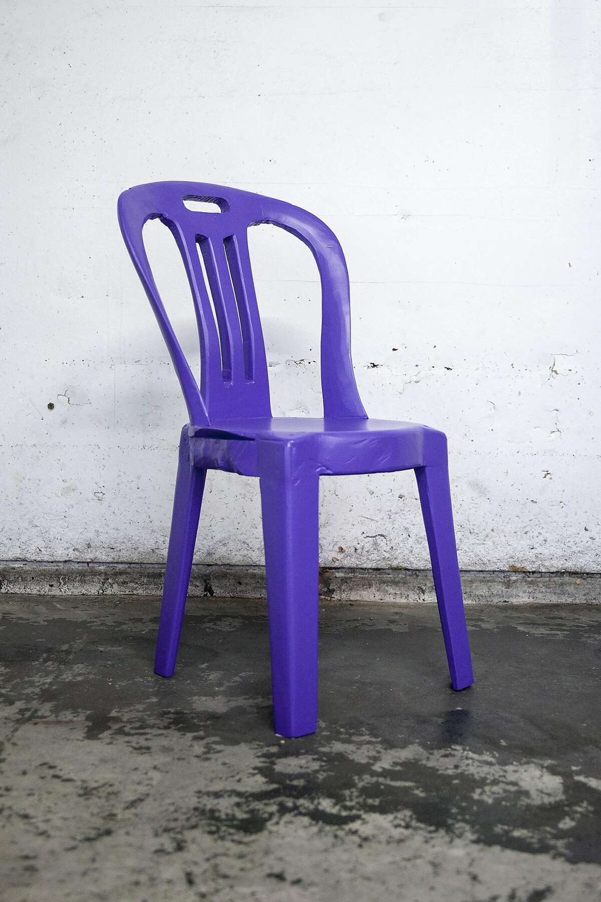 Cameron Platter, "Purple chair I" (2017), carved Jacaranda wood with acrylic paint