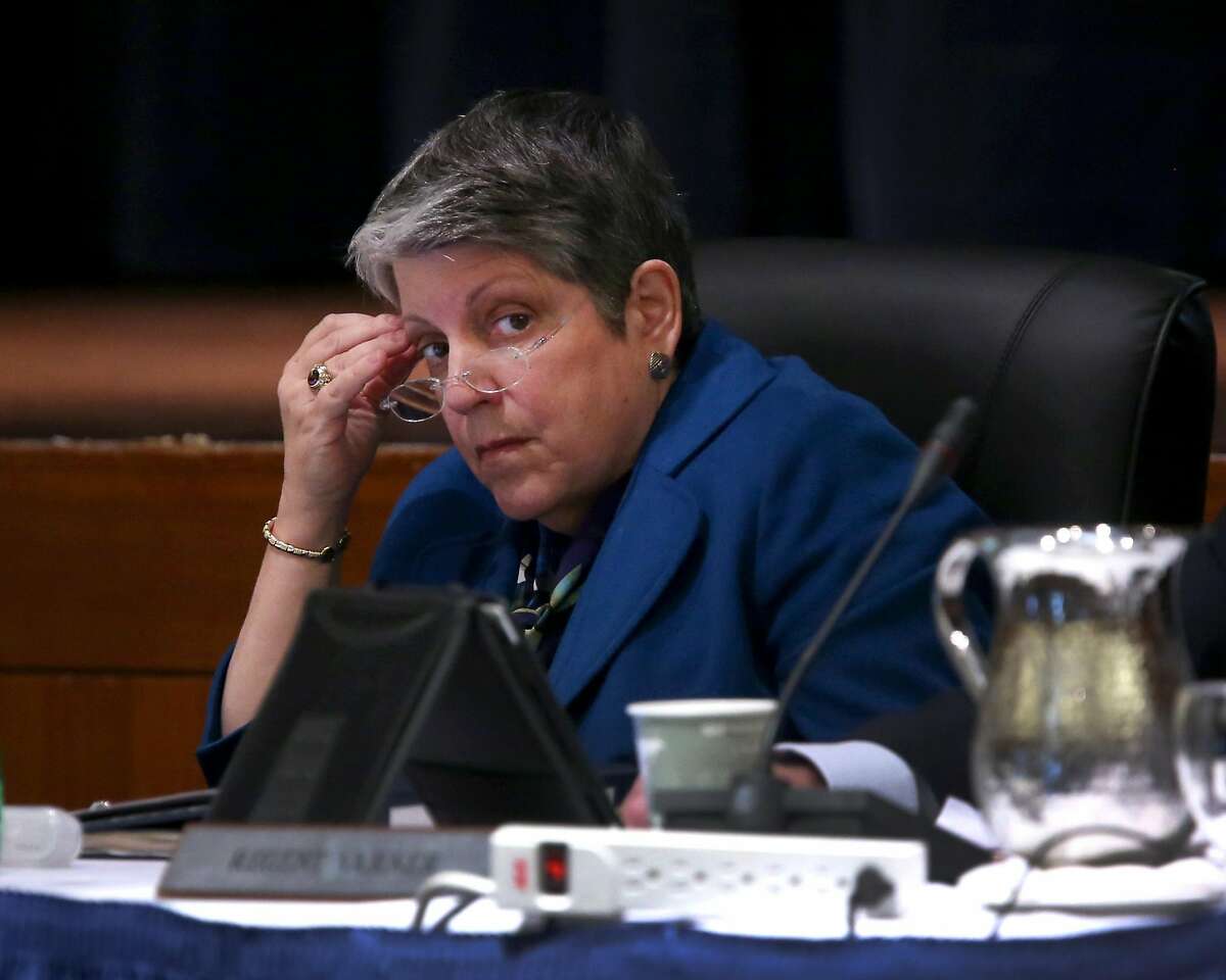 UC President Janet Napolitano listens during the UC Board of Regents meeting at the UCSF Mission Bay campus in San Francisco on March 18, 2015.