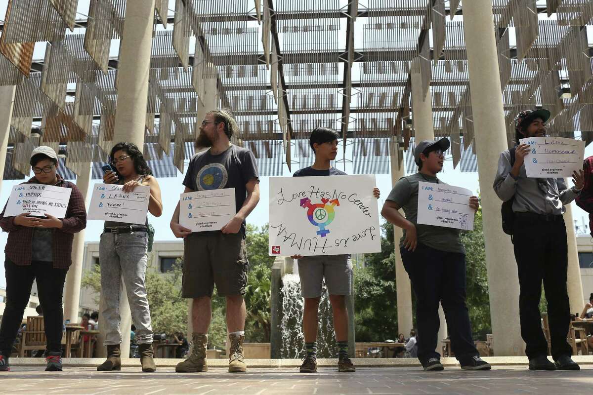 Supporters gather for the Texas Students Against Hate rally at the University of Texas at San Antonio main campus April 25, 2017. The university is developing a slate of scholarly and leadership programming to include trainings, workshops, guest speakers, and curriculum integrations to support civil discourse.