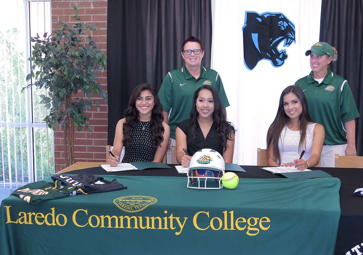 Laredo Community College head softball coach Kristi Lansford and assistant coach Casey Graham were on hand as United South players, Melinda Beltran, Anissa Becerra and Kayla Garcia signed their letters of intent to play for the Lady Palominos next season. According to United South coach Greg Garcia, the trio are the first USHS softball players to be signed out of high school and not just as walk ons.