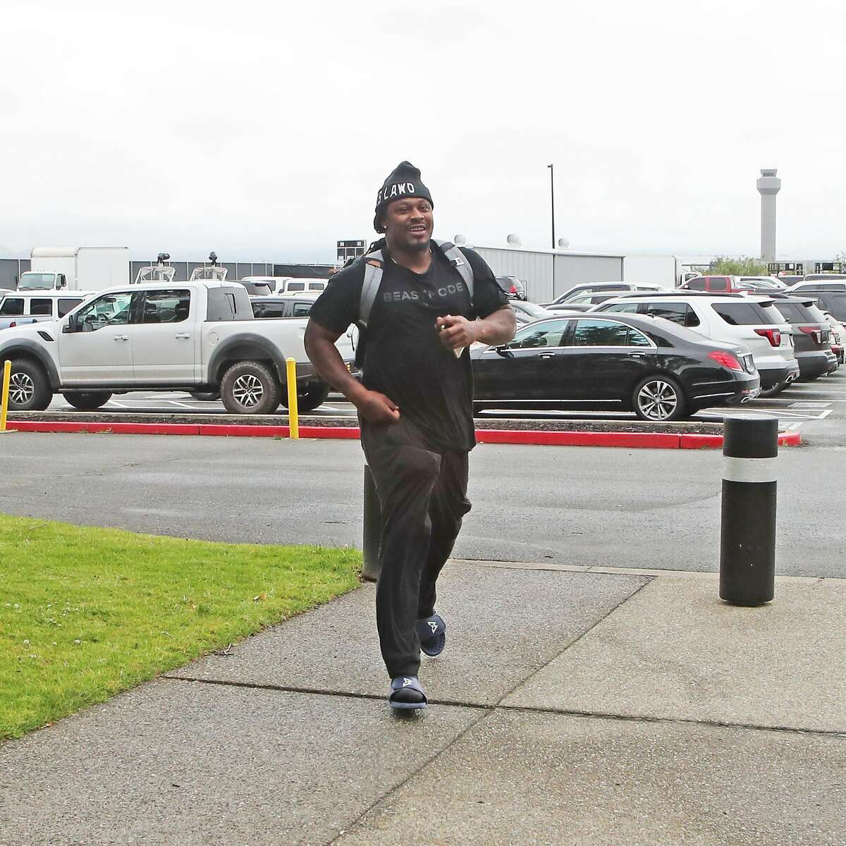Oakland native and Cal alum Marshawn Lynch was all smiles Wednesday after agreeing to a two-year deal with the Raiders.