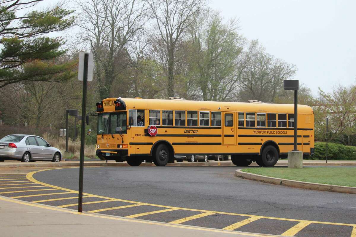 A school bus at Long Lots Elementary School. Buses ran on schedule Thursday despite the bus drivers' contract expiring on Wednesday. Negotiations are expected to continue on May 1.