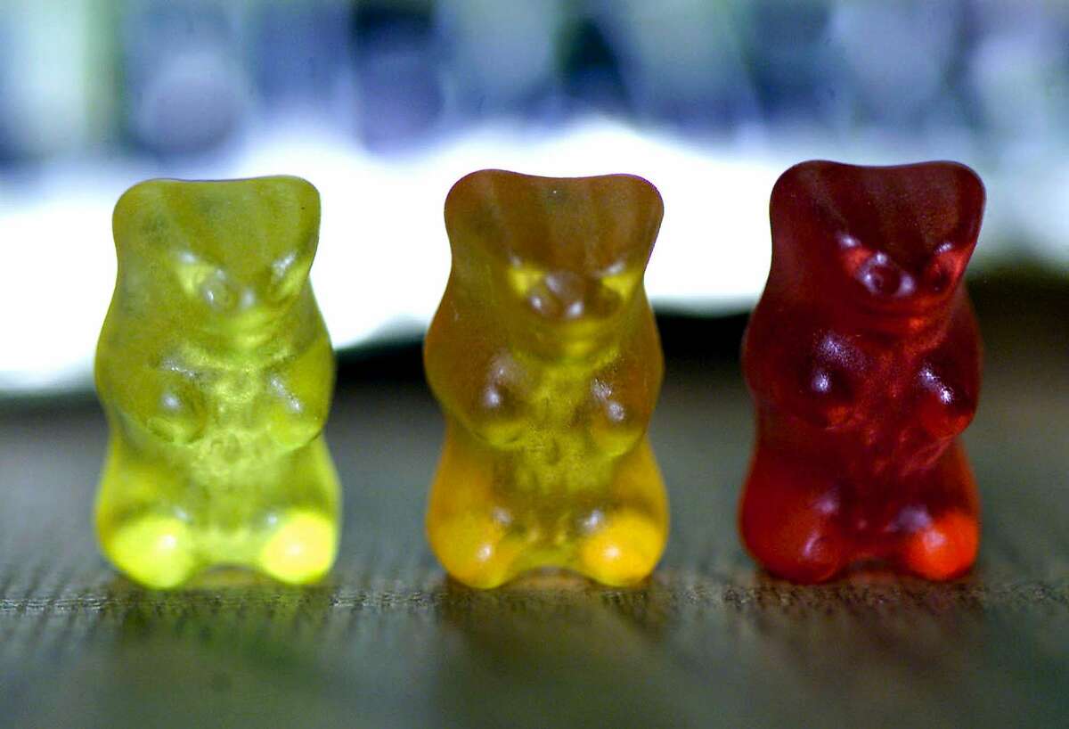 Three gelatine gummi bears are pictured, Thursday, March 15, 2001 at the Haribo company in Linz, Austria. While gummi bears are childhood staples in Europe and the Americas, aversion to the pork-based gelatin that gives the candy its trademark rubbery texture has long ruled them out in regions where religious law governs the daily diet. (AP Photo/RUBRA)