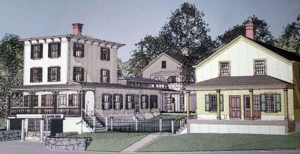 An artist's rendering of the restored Historic Toby's Tavern and the Storehouse at the Greenwich Historical Society. The renovation of the society’s campus is ahead of schedule.