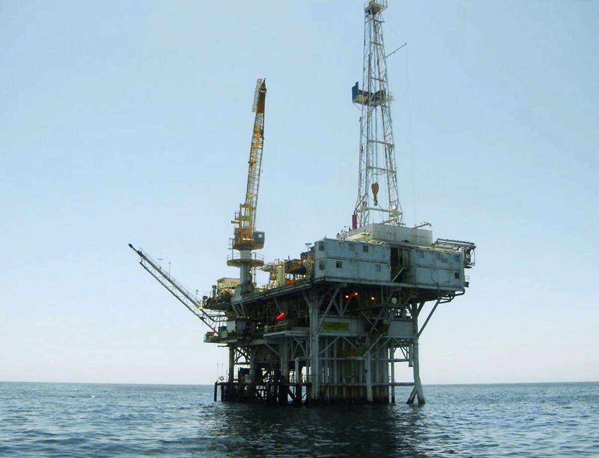 This undated photo provided by the California State Lands Commission shows Platform Holly, an oil drilling rig in the Santa Barbara Channel offshore of the city of Goleta, Calif.