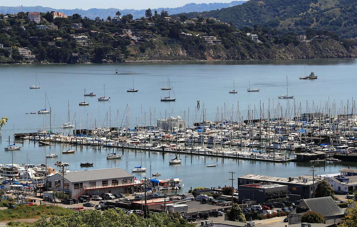 Boats anchored offshore outside of Bridgeway Marina in Richardson Bay, Sausalito, Ca. on Friday April 28, 2017.