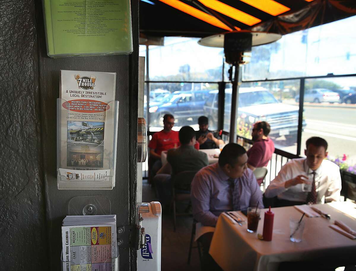 Literature on 7 miles house, a sports bar founded in 1853, displayed during lunchtime on Thursday, April 28, 2017, in San Francisco, Calif.