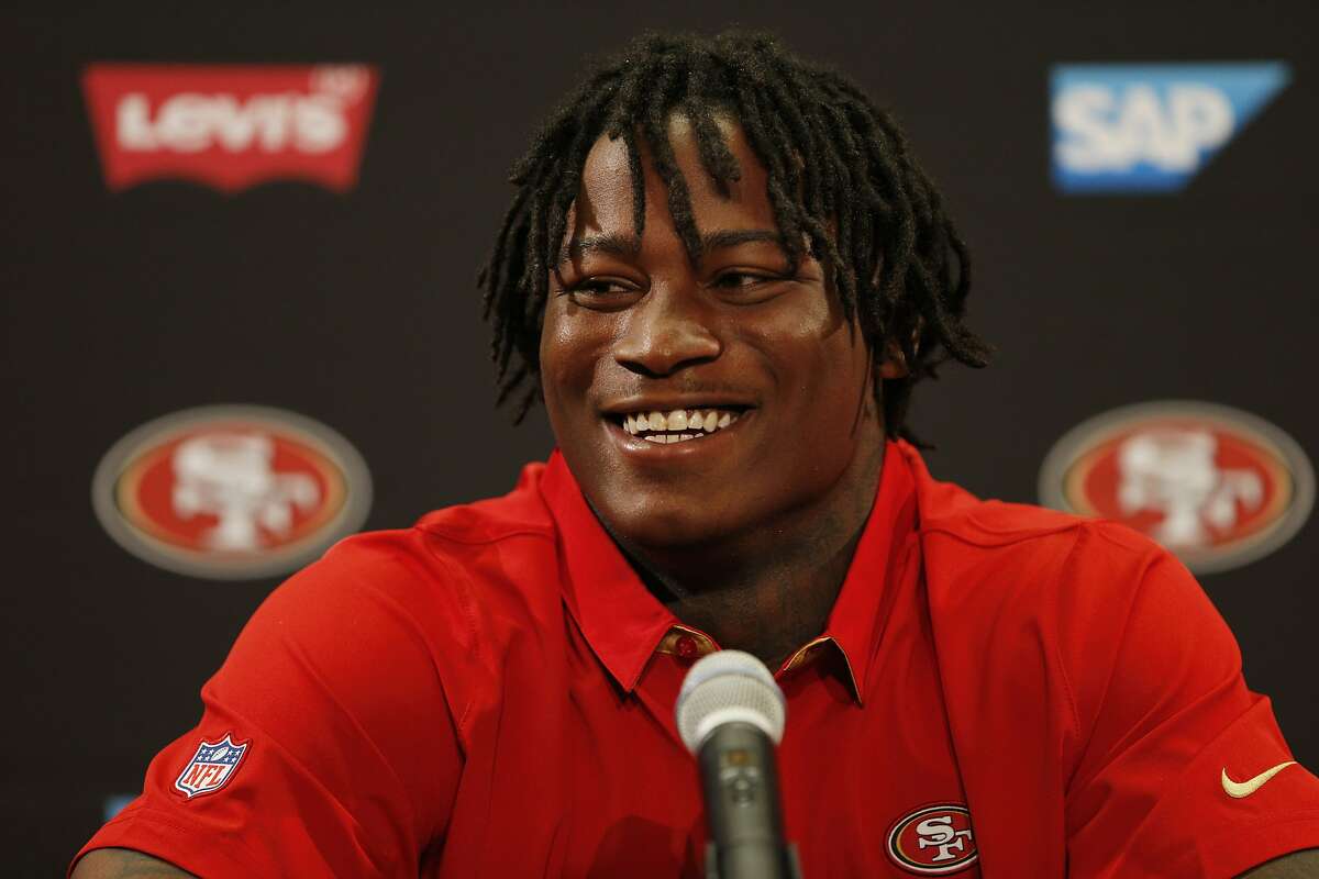 Reuben Foster during a news conference at Levi's Stadium on Friday, April 28, 2017, in Santa Clara, Calif. The San Francisco 49ers introduced Foster, who is a linebacker, and defensive end Soloman Thomas (not pictured) to their football team. Both were picked in the first round of the 2017 NFL Draft.