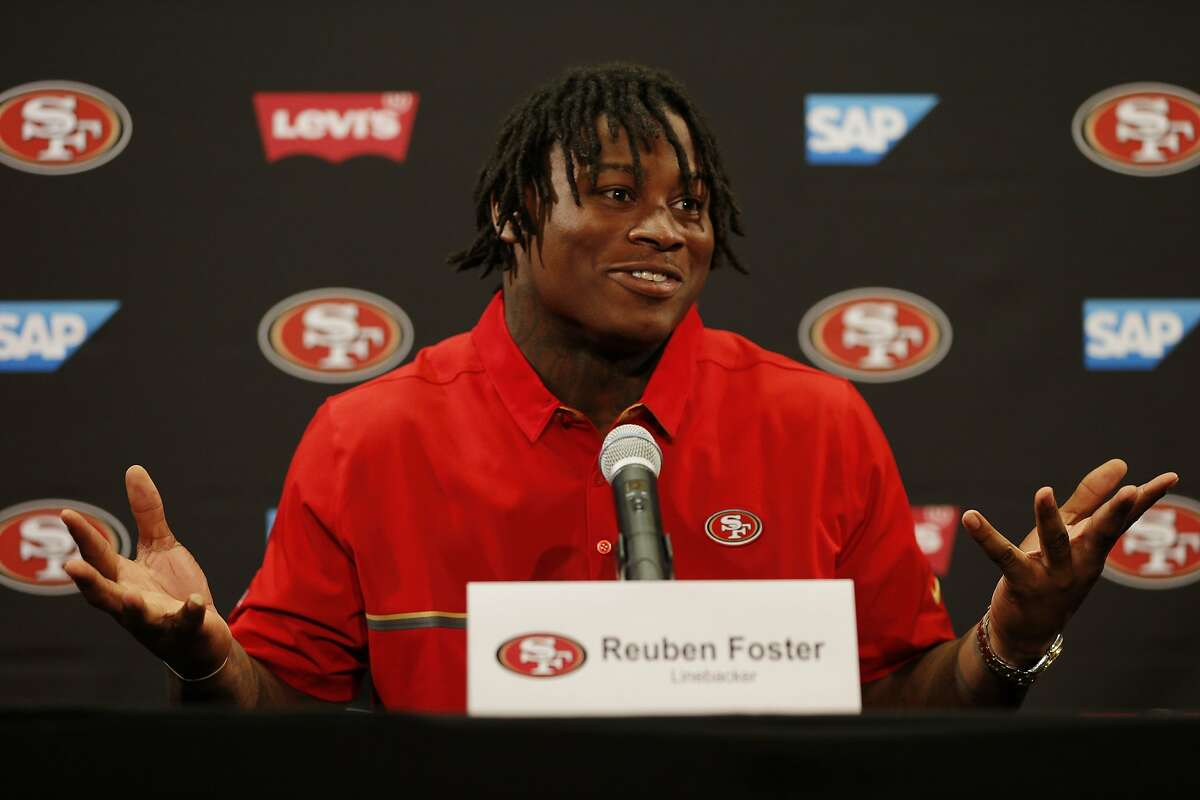 Reuben Foster during a news conference at Levi's Stadium on Friday, April 28, 2017, in Santa Clara, Calif. The San Francisco 49ers introduced Foster, who is a linebacker, and defensive end Soloman Thomas (not pictured) to their football team. Both were picked in the first round of the 2017 NFL Draft.