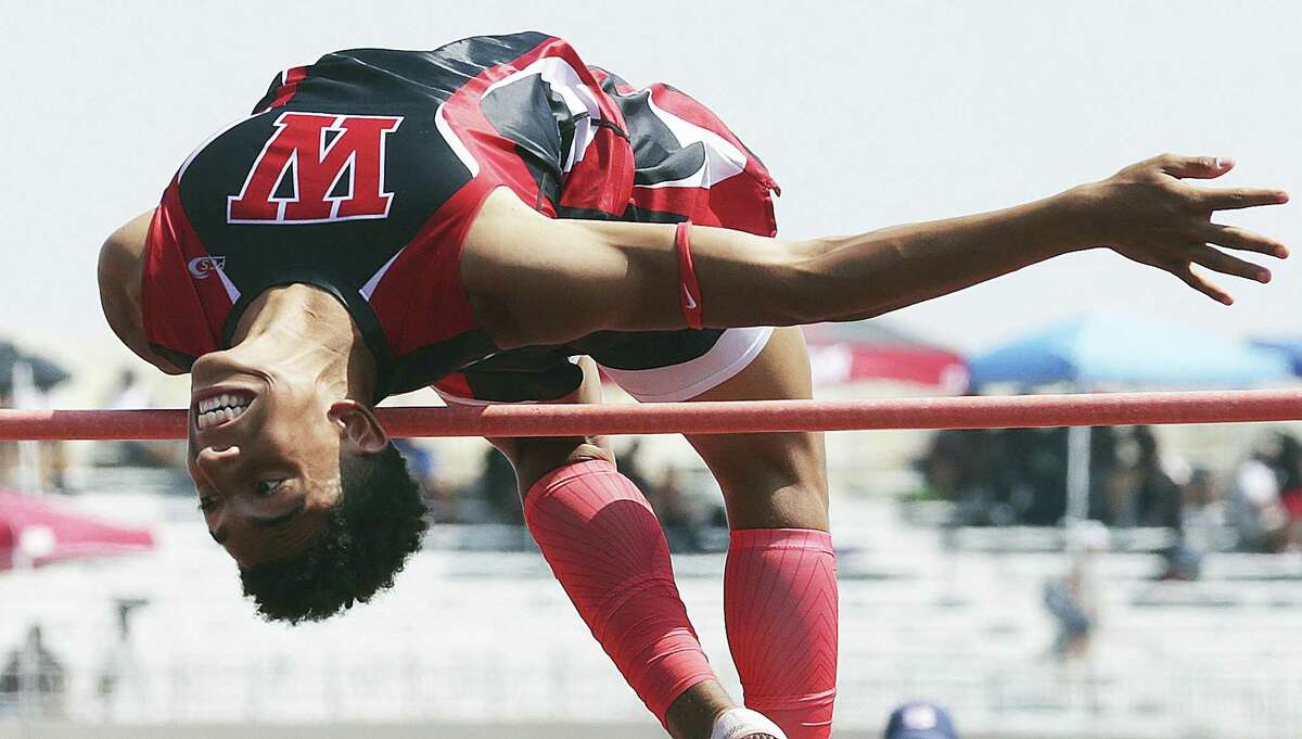 Wagner’s Jamal Anderson clears the bar in the high jump during the Region IV-6A track an field championships at Alamo Stadium on April 28, 2017.