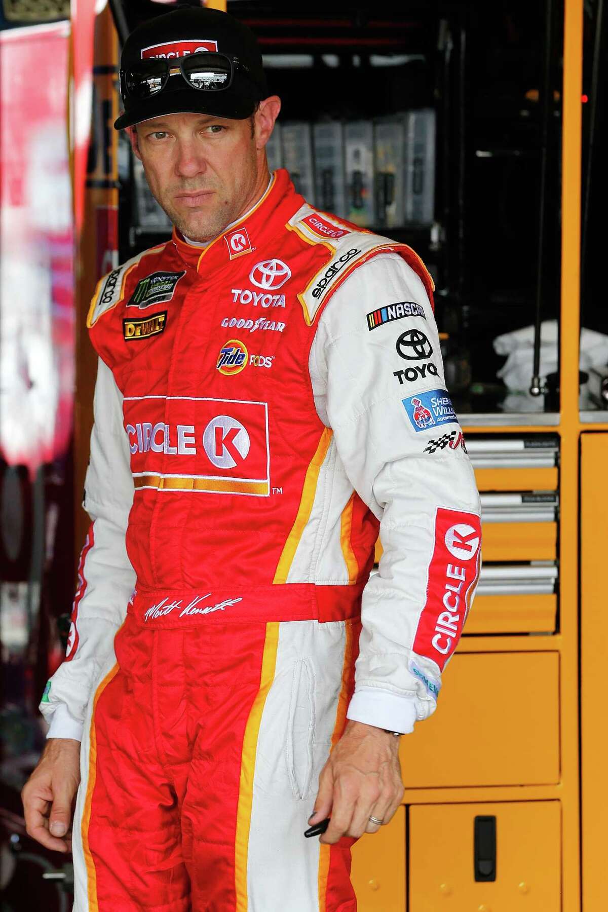 RICHMOND, VA - APRIL 28: Matt Kenseth, driver of the #20 Circle K Toyota, stands in the garage area during practice for the Monster Energy NASCAR Cup Series Toyota Owners 400 at Richmond International Raceway on April 28, 2017 in Richmond, Virginia. (Photo by Brian Lawdermilk/Getty Images)