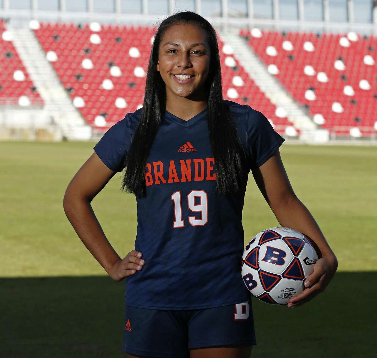 Brandeis’ Marissa Arias, posing at Toyota Field, is a member of the 2017 Express-News All-Area Girls Soccer Super Team.