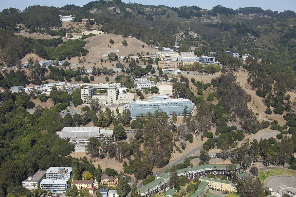 An aerial view of the new Shyh Wang Hall at the Lawrence Berkeley National Laboratory above the UC-Berkeley campus.
