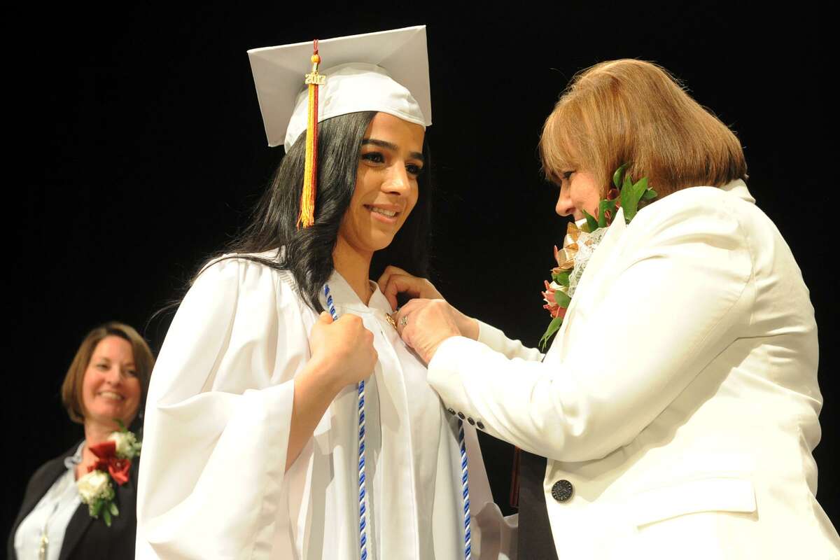 Graduating in alphabetical order, Ajin Yousif, of Bridgeport was the final graduate of the Bridgeport Hospital School of Nursing, seen here during commencement exercises held at the University of Bridgeport, in Bridgeport, Conn. May 1, 2017.