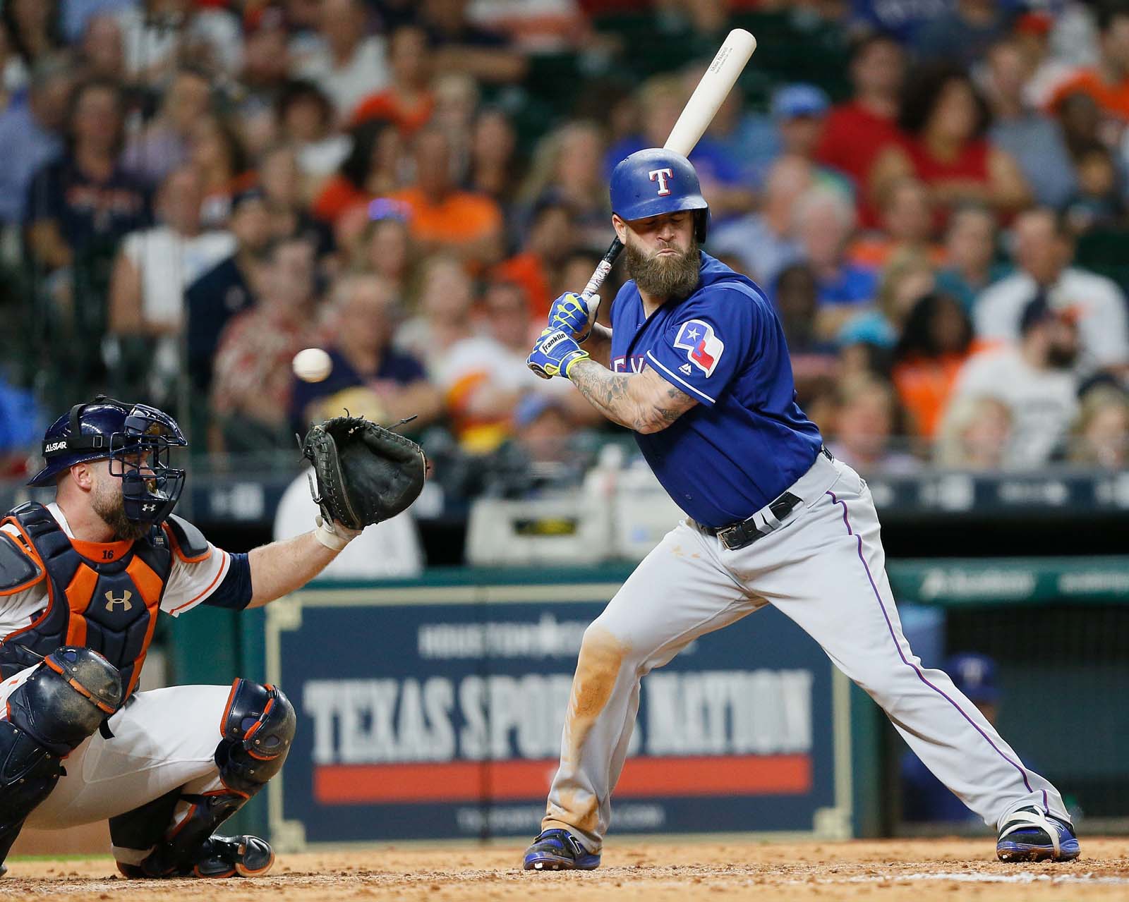 Benches clear in Rangers-Astros game after Mike Napoli watches one go  behind his back