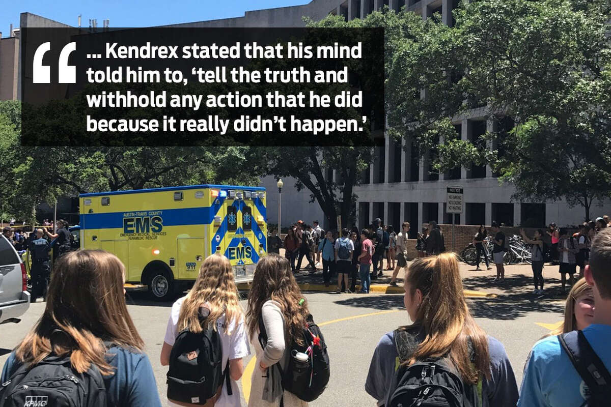 Kendrex White, a junior biology student at the University of Texas at Austin, was arrested and charged with murder after police said he went on a stabbing spree on May 1, 2017. White told police that voices in his head told him "it really didn't happen," his arrest affidavit shows.