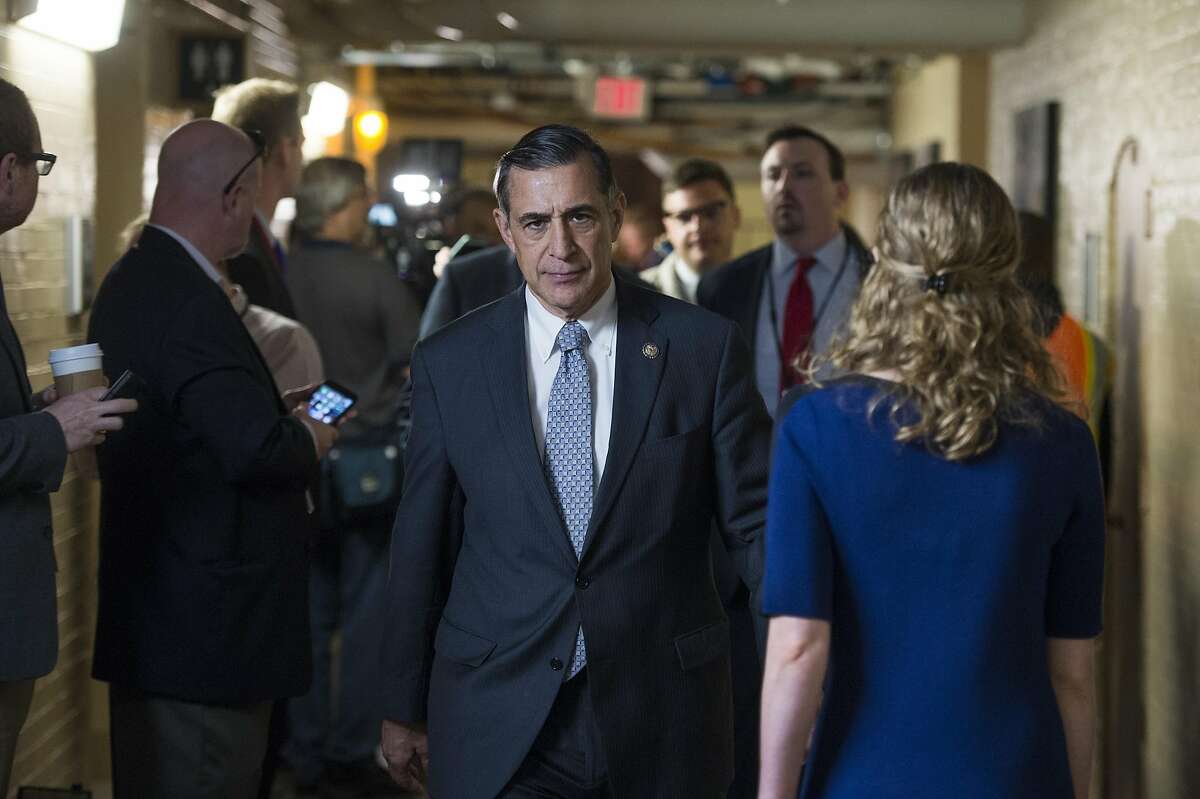 UNITED STATES - APRIL 4: Rep. Darrell Issa, R-Calif., leaves a meeting of the House Republican Conference in the Capitol, April 4, 2017. (Photo By Tom Williams/CQ Roll Call)
