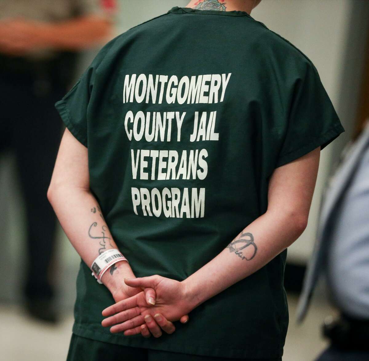 The dark green uniform of inmates in Montgomery County Jail's Pod 7 Veterans Program is pictured on Monday, May 1, 2017.