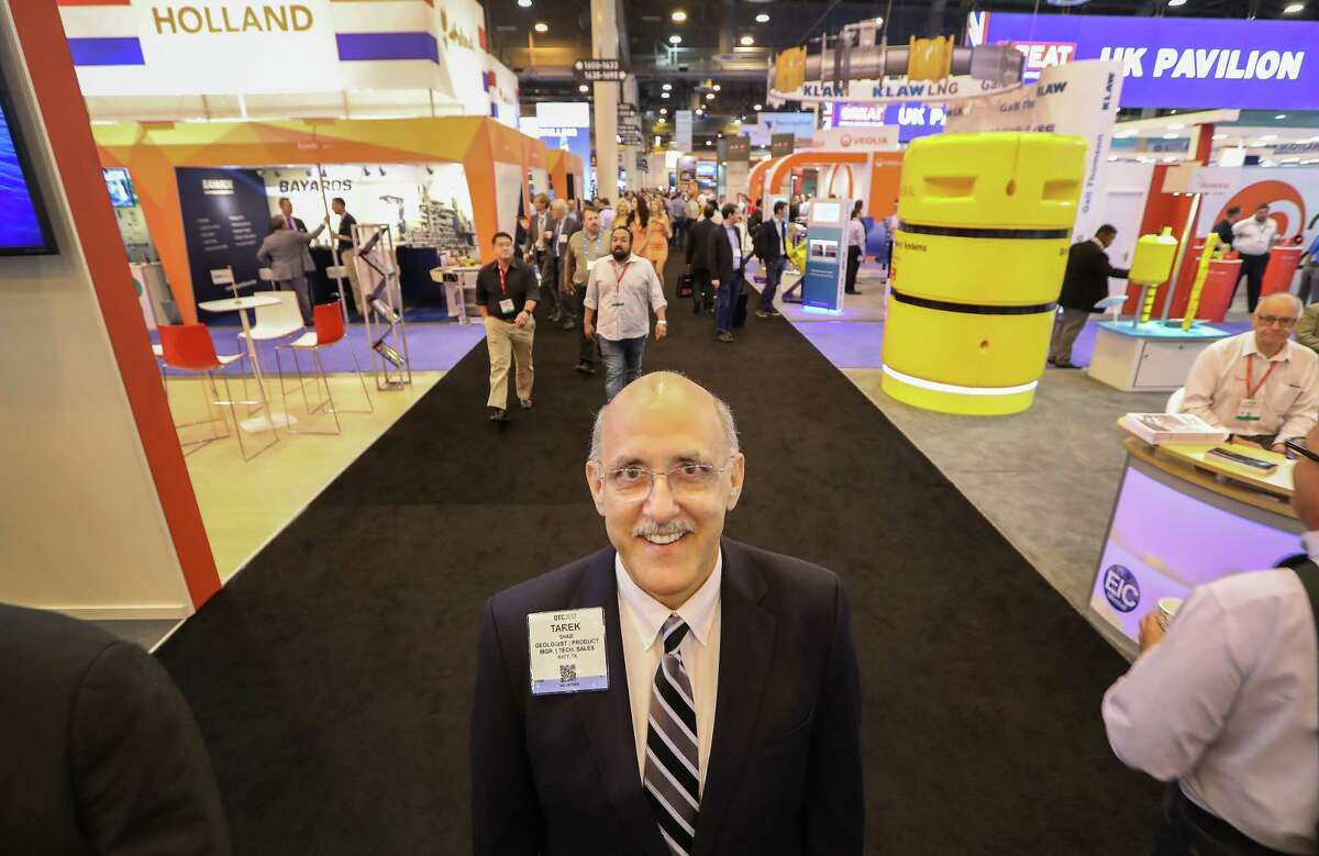 Tarek Ghazi, is photographed at the Offshore Technology Conference (OTC 2017) Thursday, May 4, 2017, in Houston. Tarek, who was laid off in November after the offshore job market hasn't recovered as fast as the onshore shale industry, is one of many highly trained professionals still looking for work.