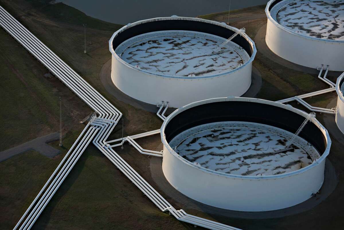 Oil storage tanks in Cushing, Okla.