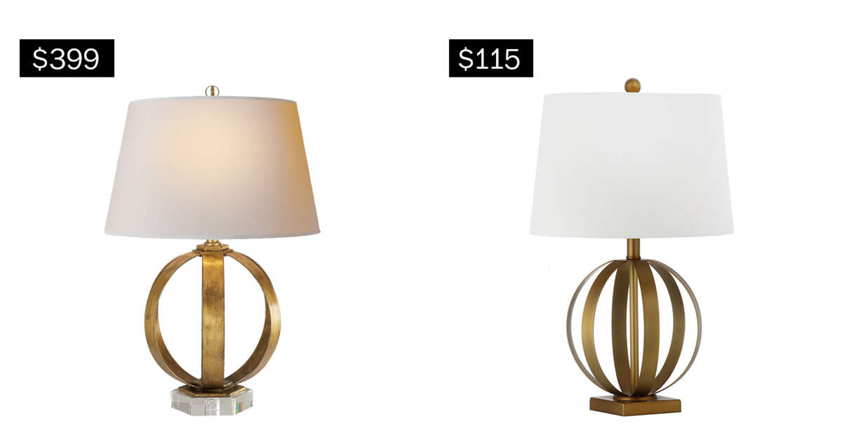 Metal banded table lamp (circalighting.com), left; Safavieh Lighting Collection Euginia sphere table lamp in gold, set of two (amazon.com). (